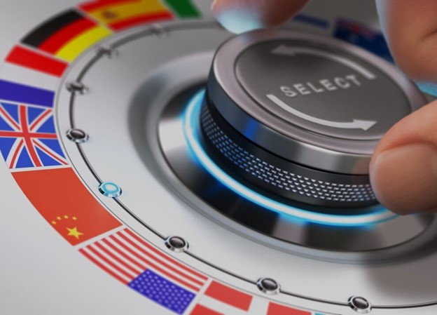 A selection dial with different flags as the selection. The Chinese flag is selected